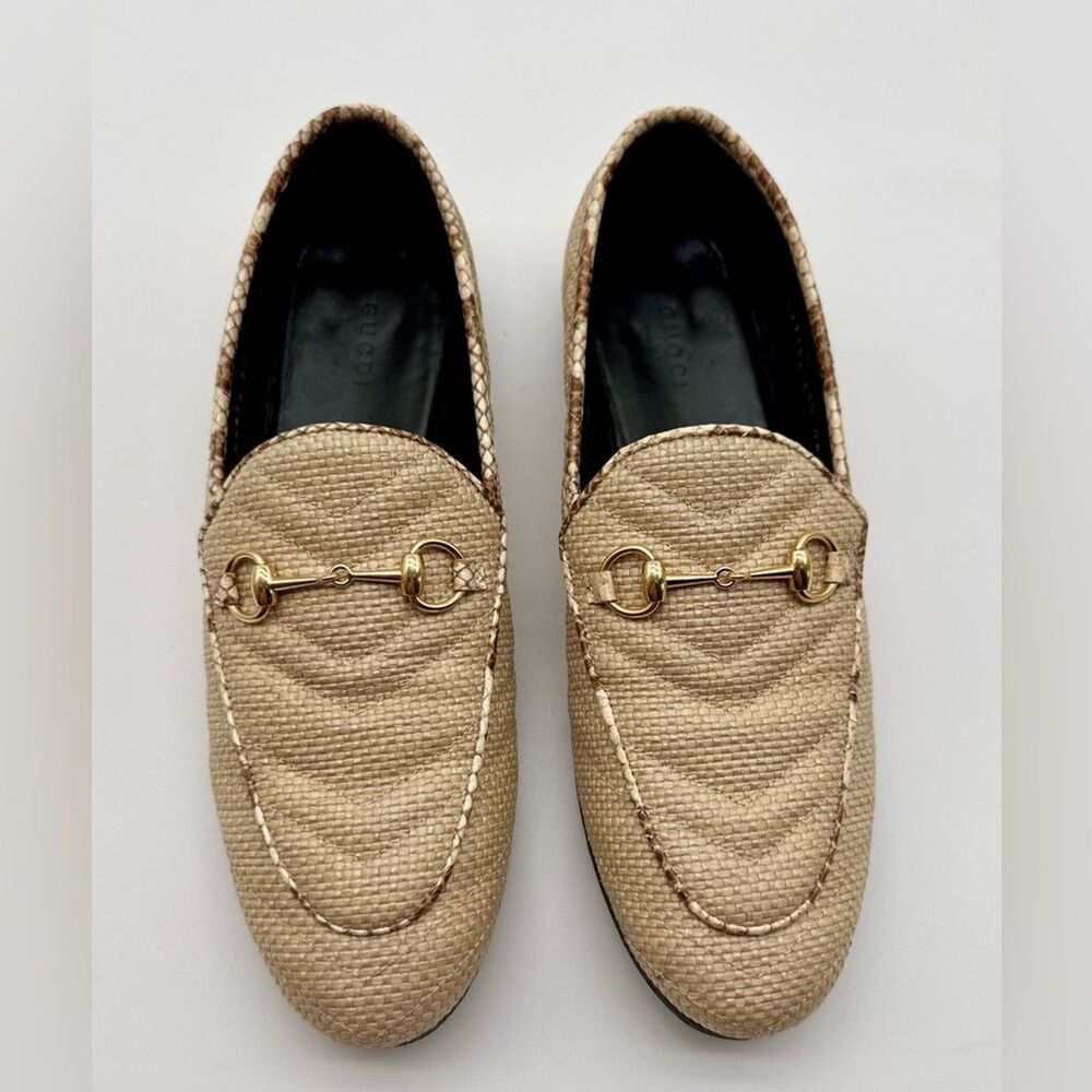 Gucci Jordaan Quilted Loafers Raffia Elaphe Straw Matelasse Horsebit EU38.5US8.5 - Picture 2 of 12